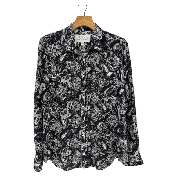 Ryan Michael Silk Paisley Print Western Snap 100% Silk Pearl Snap Shirt Size L - Picture 1 of 14